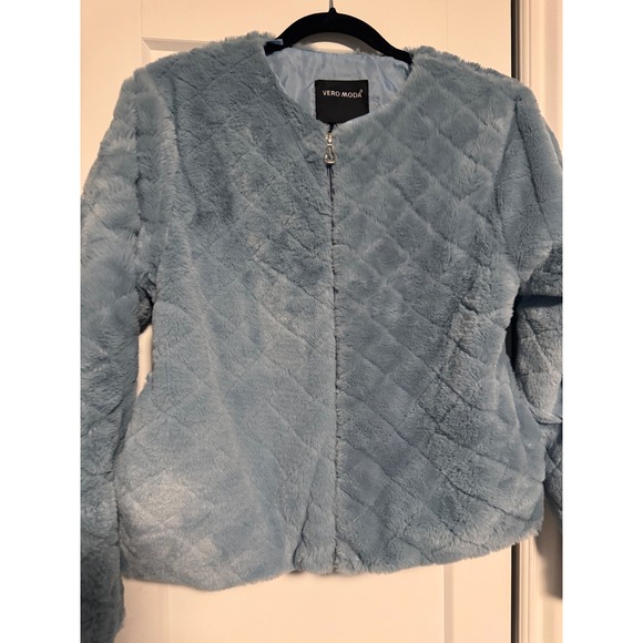 Vero Moda Womens Blue Quilted Faux Fur Bomber Jacket Size Large - Picture 2 of 8